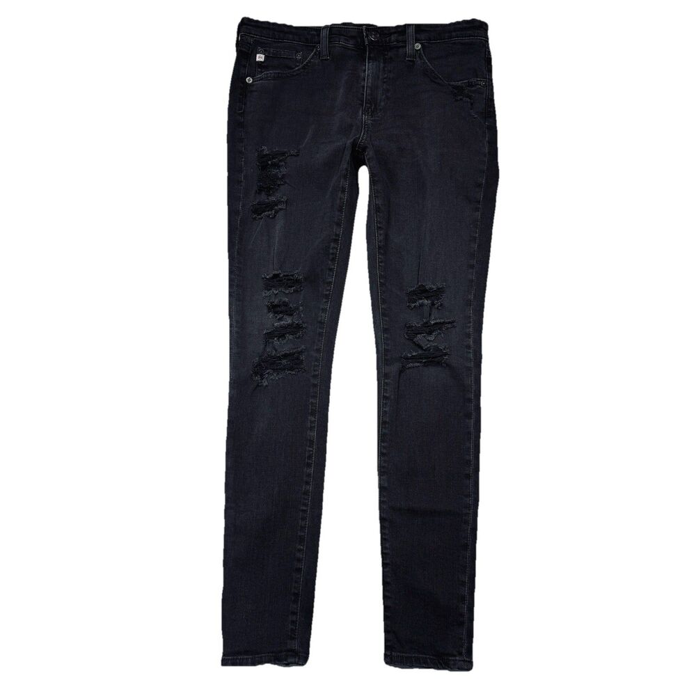 AG ED Adriano Goldschmied Legging Jeans 29 (30x28) Washed Black Distress Womens - Picture 2 of 11